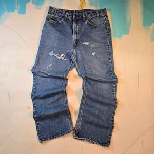 VTG Levi's Mens 70s Jeans Orange Tab USA Actual‎ Size 34x29 Ripped Blue Denim